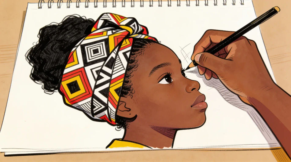 Portrait with a patterned headwrap