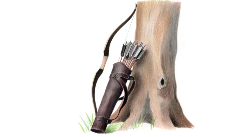 Quiver leaning against a tree