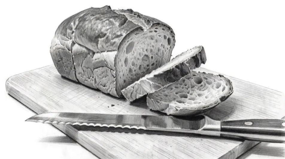 Loaf, board and knife
