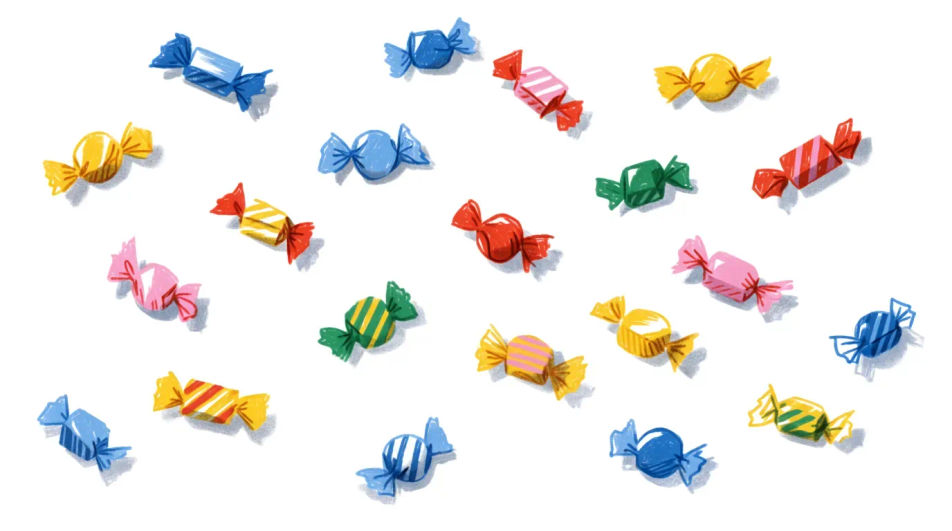 Candy scattered on a table