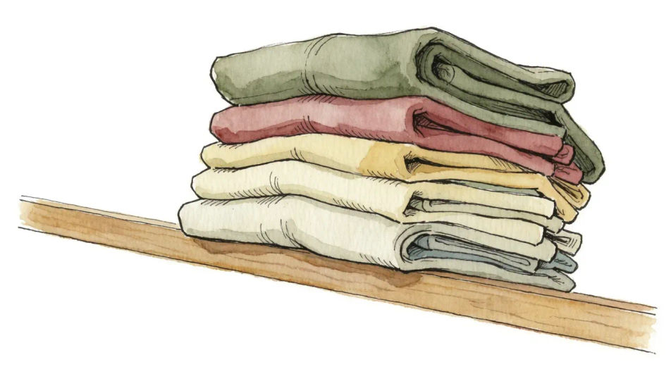 Folded stack on a shelf