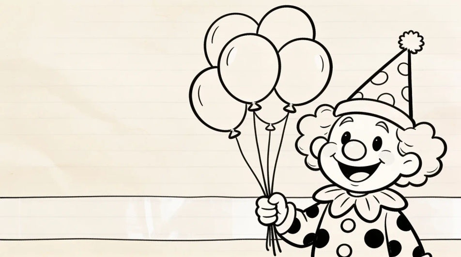 Clown with balloons for a party invite