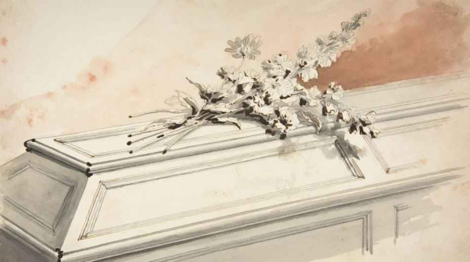 Flowers laid on the lid