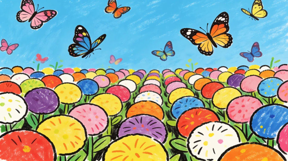 Garden with flowers and butterflies