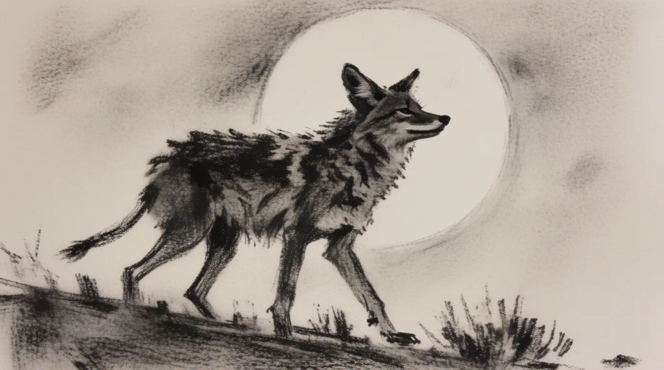 Coyote on a ridge at moonrise