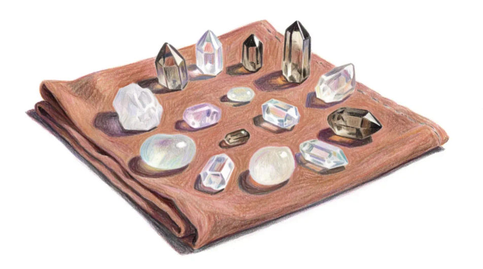 Crystal grid laid on cloth