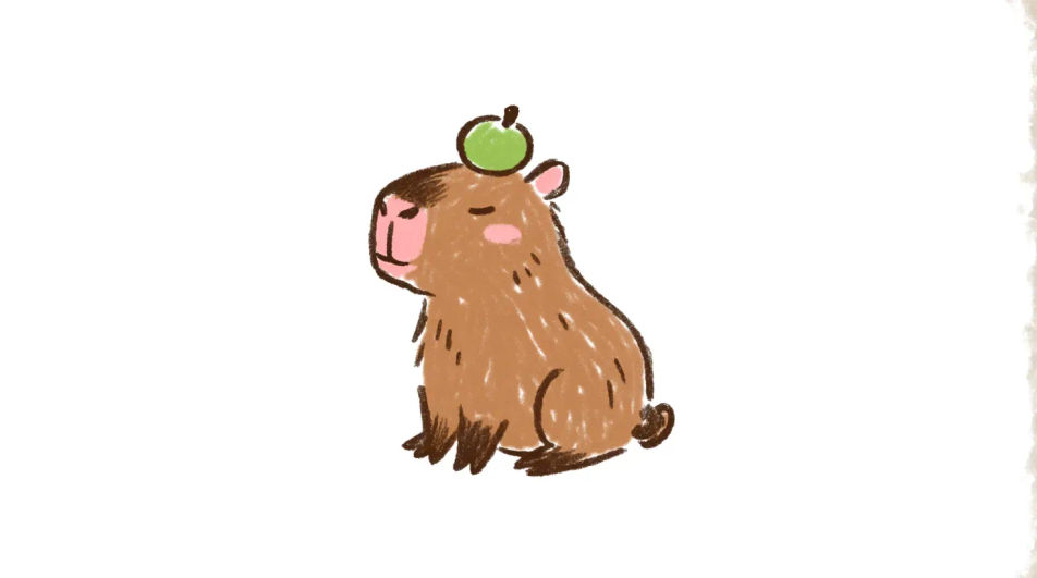 Capybara with an orange on its head