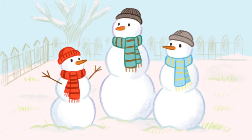 Snowman family in the yard