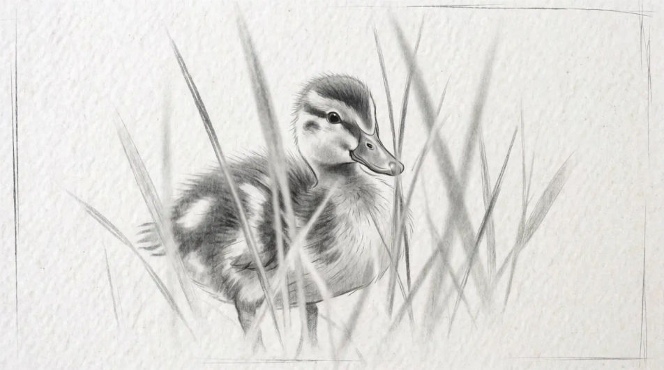 Duckling in tall reeds