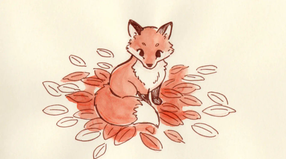 Cute fox in autumn leaves