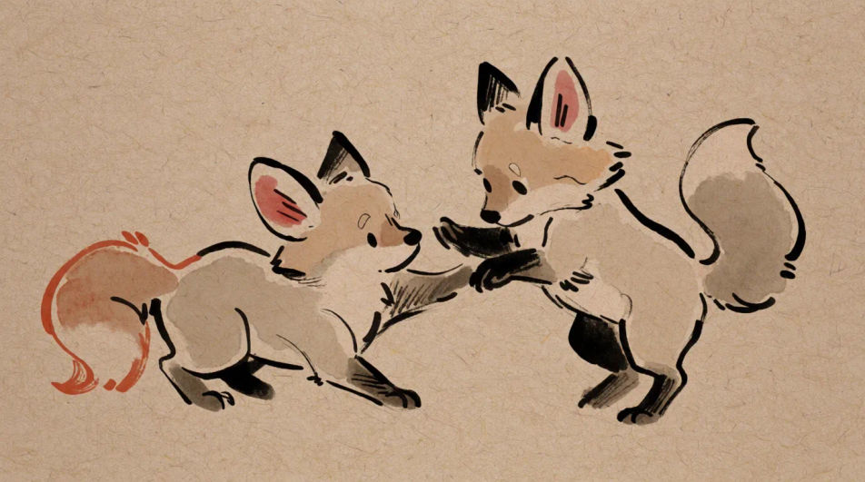 Fox kits playing