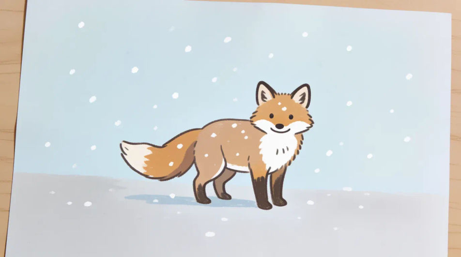 Fox in falling snow
