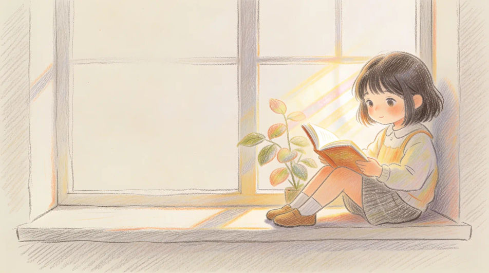 Girl reading by a window