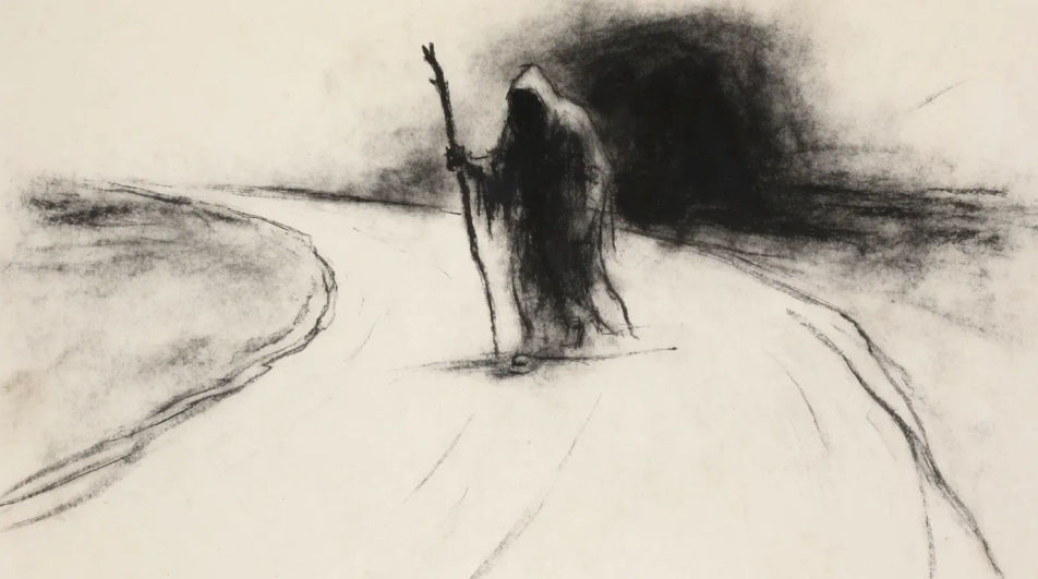Reaper on a winter road