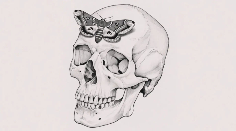 Moth on a skull