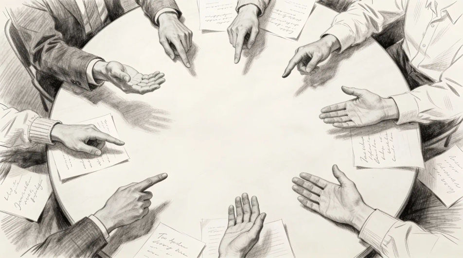 Hands around a discussion table