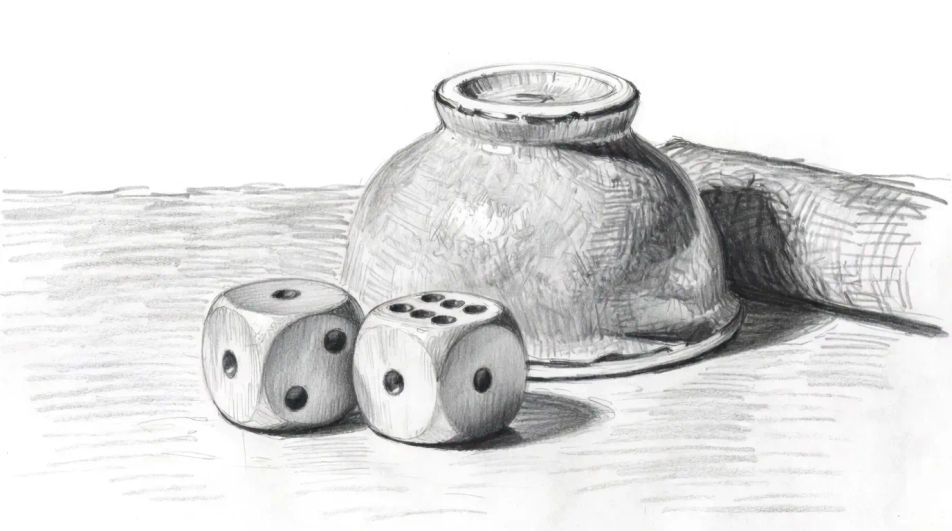 Dice and cup on felt