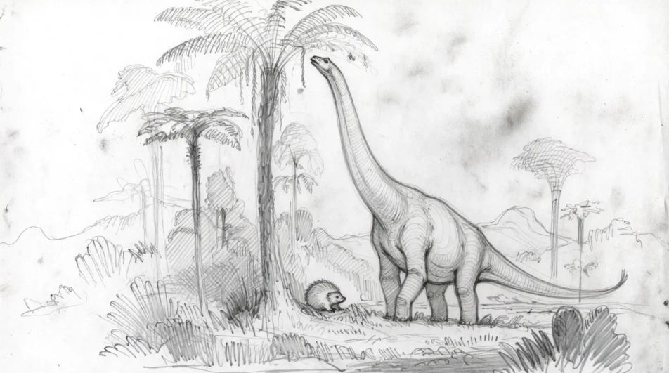 Dino in a fern valley
