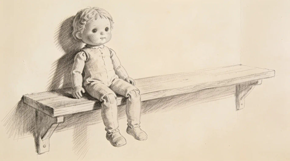 Doll sitting on a shelf