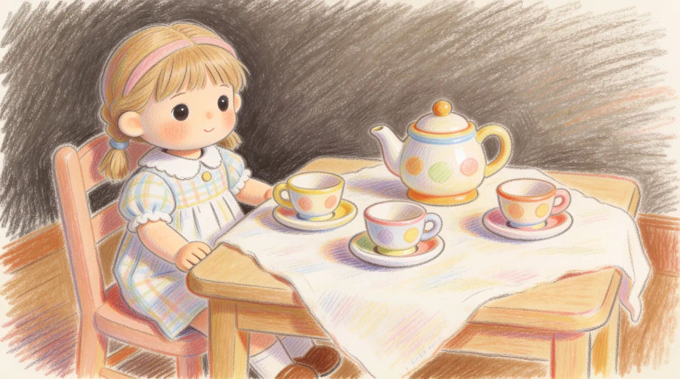 Doll with a tea set