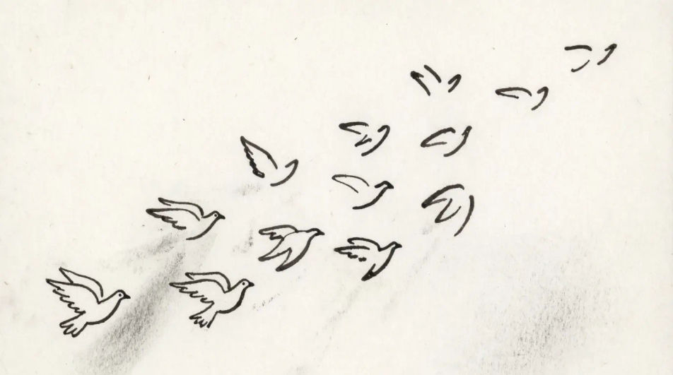 Flock rising in ink