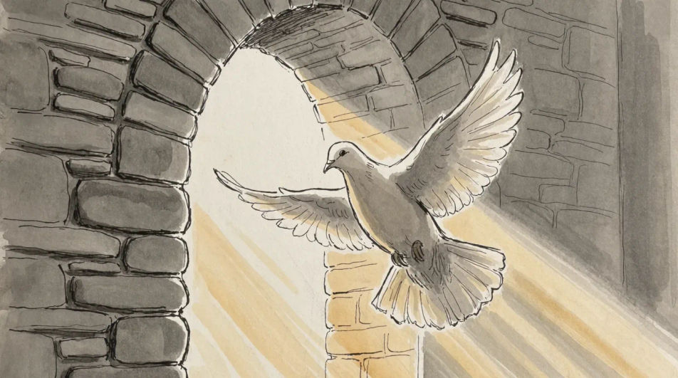 Dove in a window arch