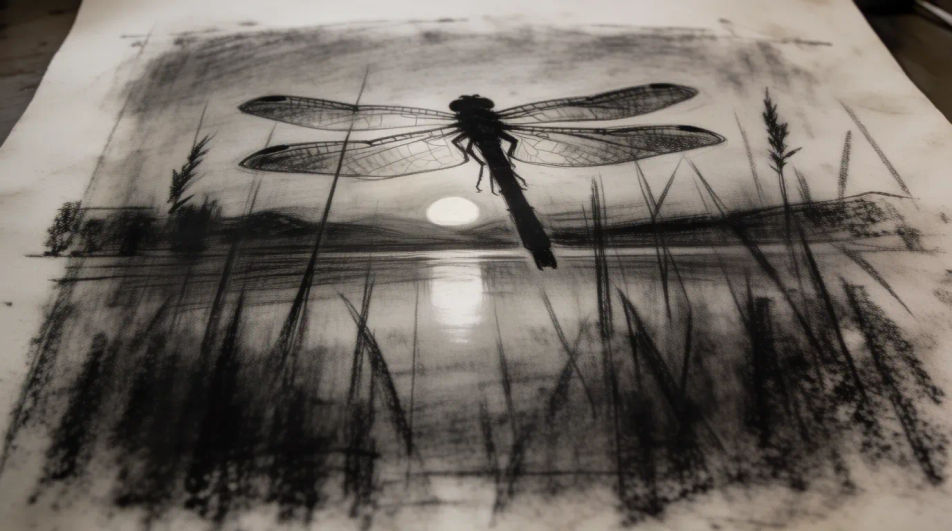 Dragonfly against evening light