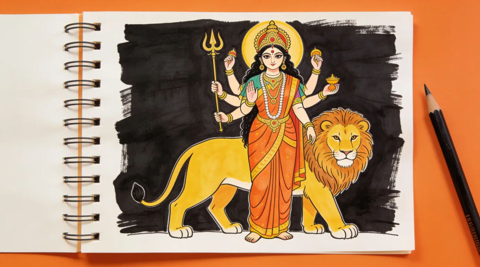 Full figure with the lion