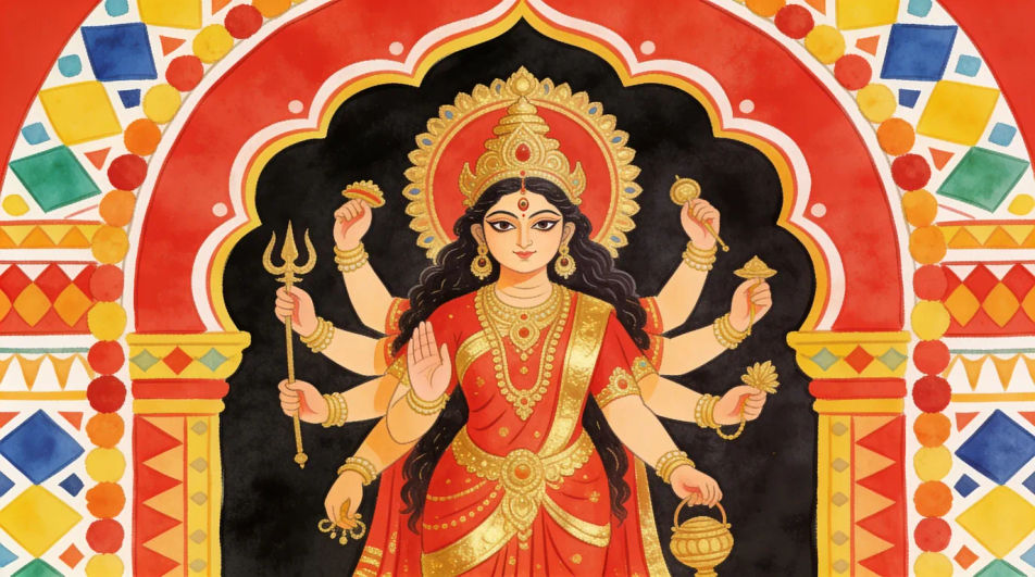 Pandal arch behind the figure