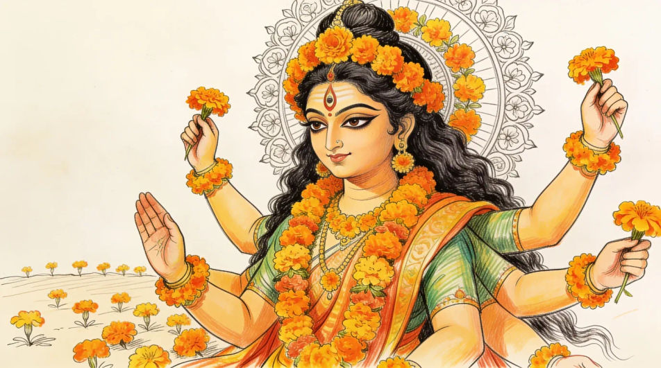 Durga mata with garlands