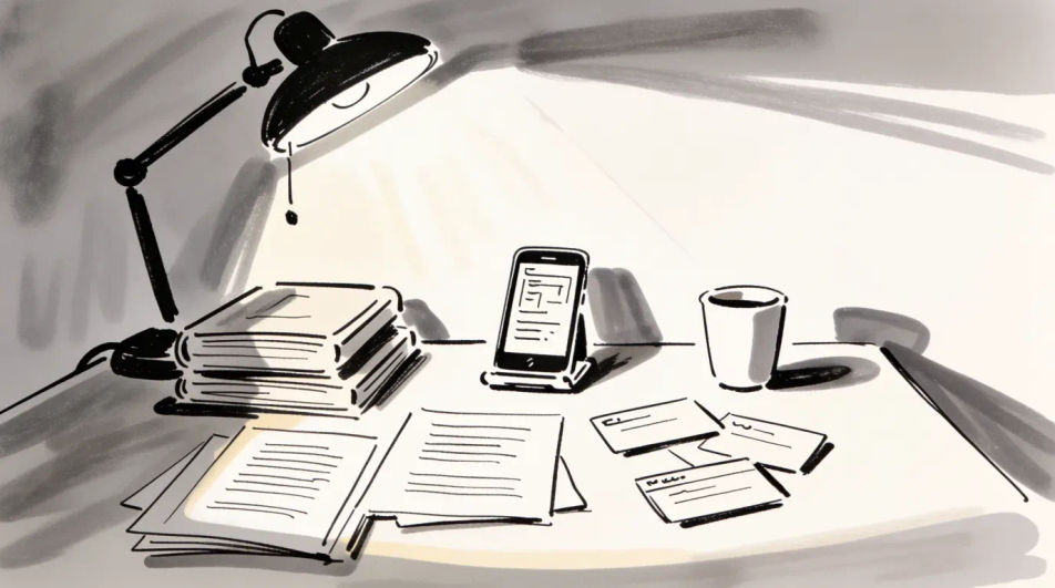 Late-night revision desk