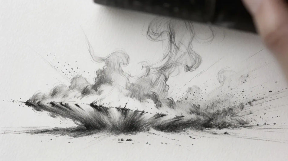 Dust cloud rolling at ground level