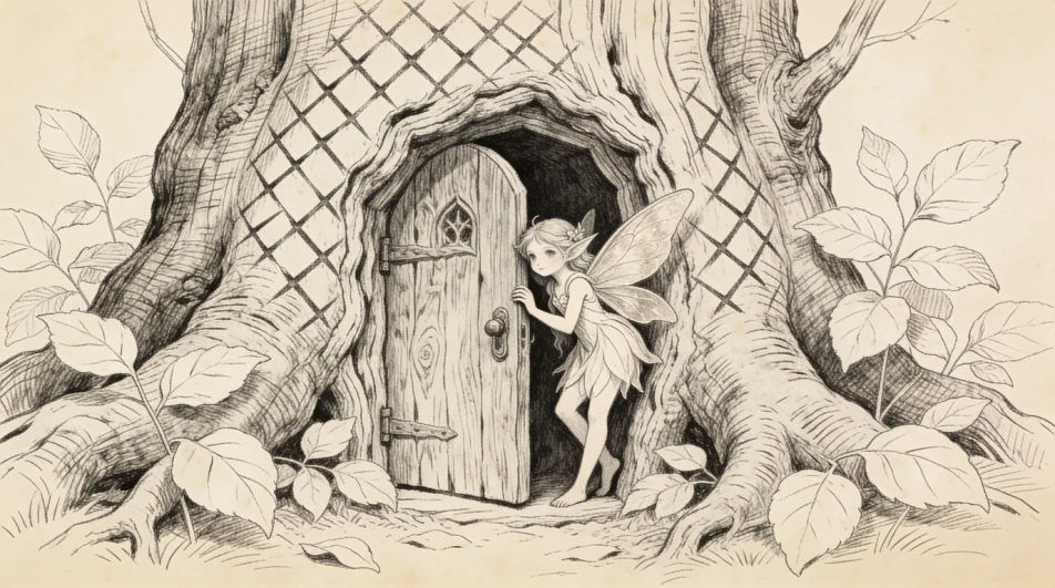 Fairy door at the base of a tree
