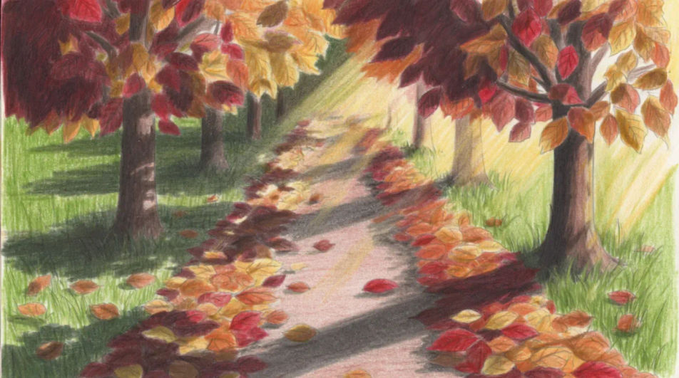 Tree-lined path in October