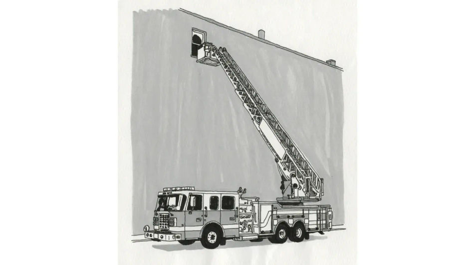 Ladder raised to a building