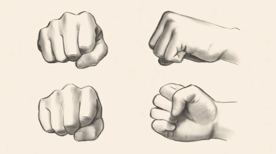 Four fists at different angles
