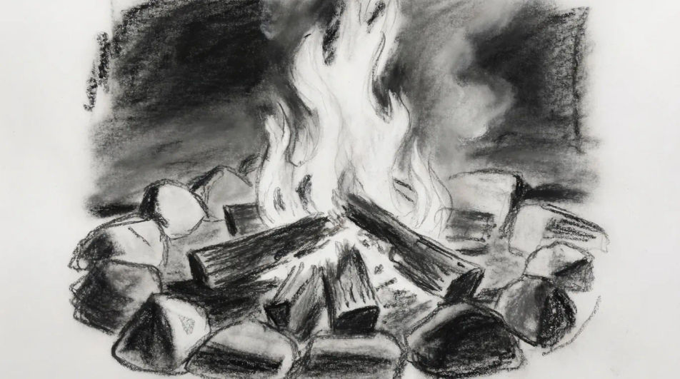 Campfire flames on a dark ground
