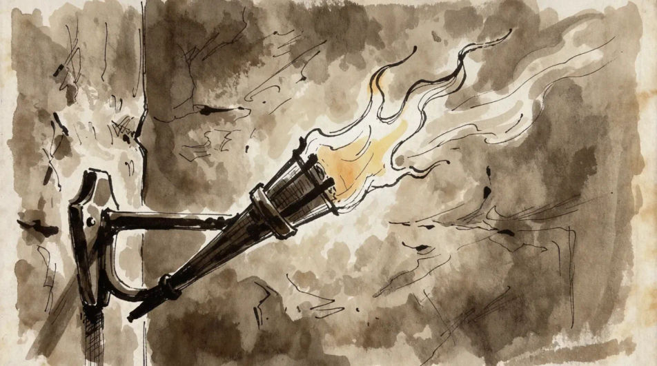 Torch flame against a wall