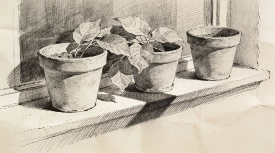 Pots on a windowsill