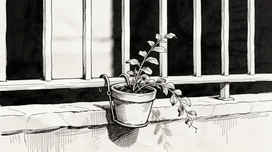Pot on a balcony railing