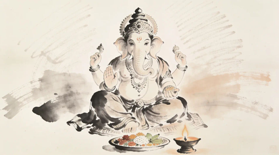 Seated figure with offerings