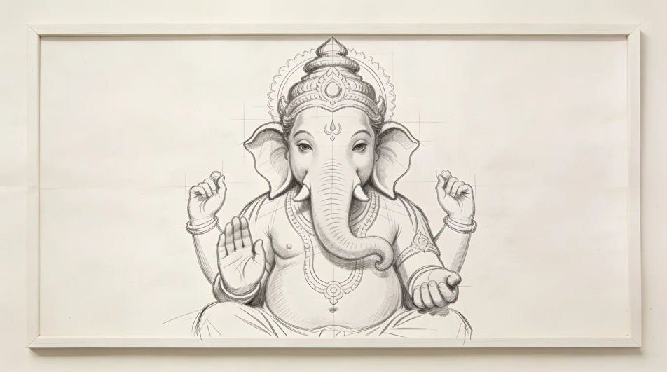 Ganesh picture drawing for a wall frame