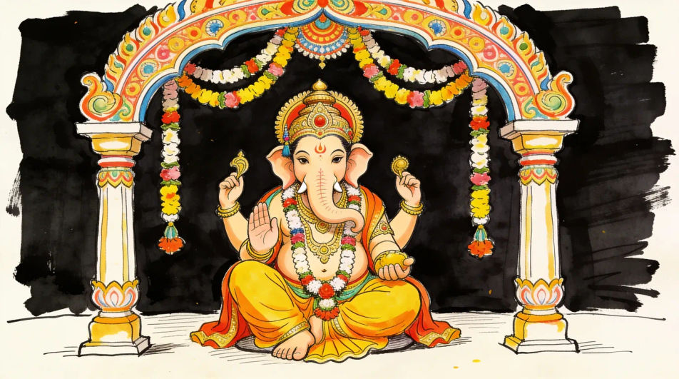 Ganesh ji under a decorated arch