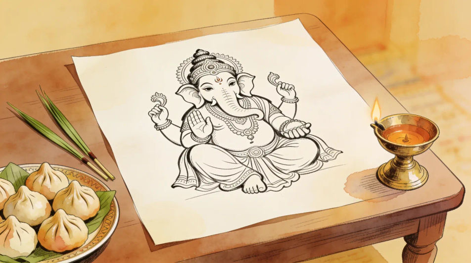 Modak and lamp still life