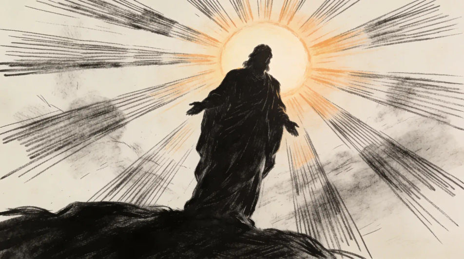 Silhouette against a rising sun