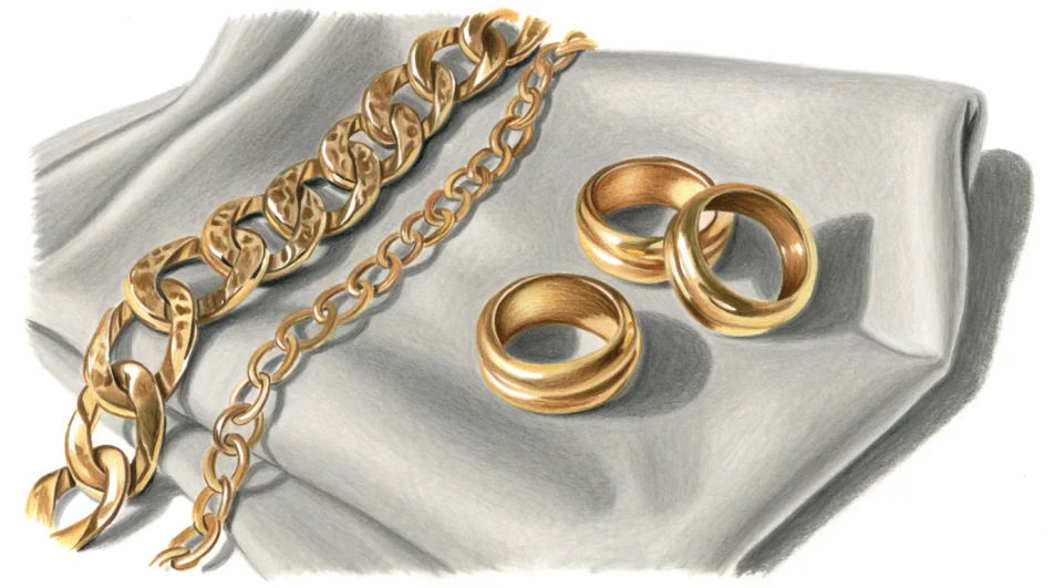 Gold jewellery on cloth