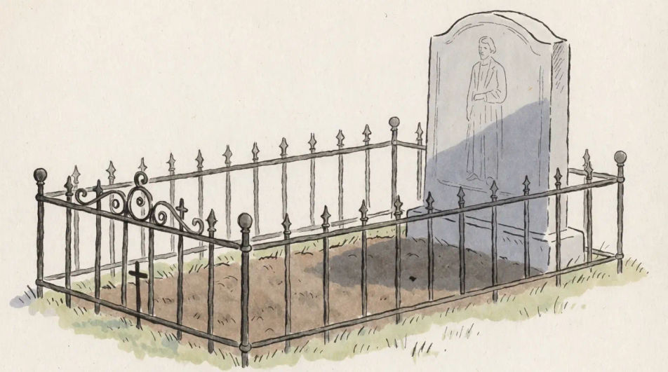 Grave with wrought iron railing