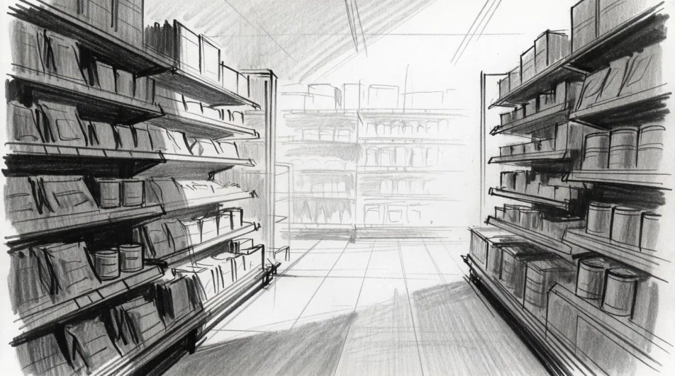 Aisle in one point perspective