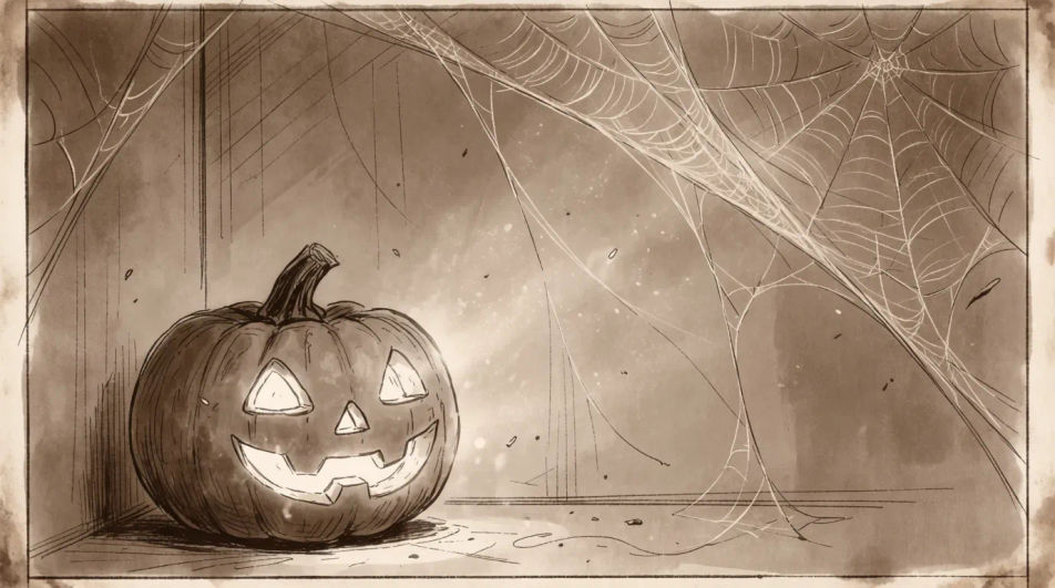 Pumpkin among cobwebs