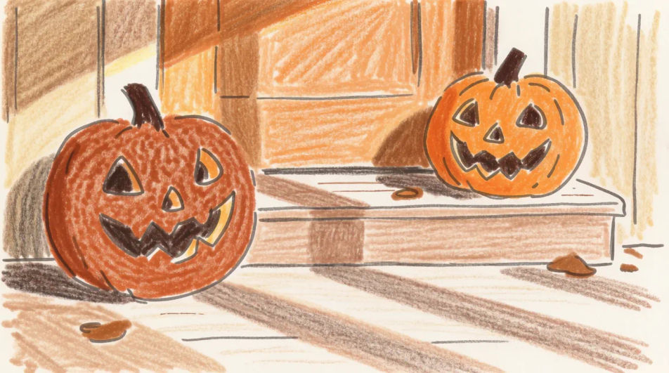 Porch with lanterns and leaves